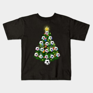 Soccer Balls Christmas Tree lights Xmas Gift Holiday Kids T-Shirt